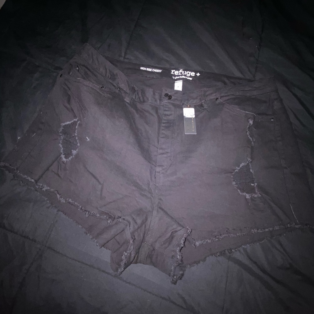 Black ripped high rise cheeky shorts